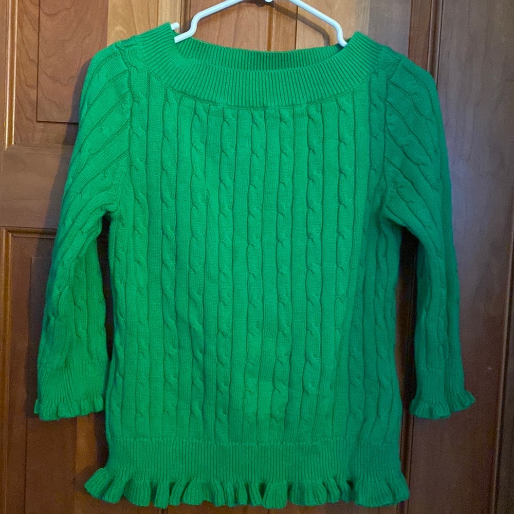 American Living Cableknit Green Ruffle Sweater